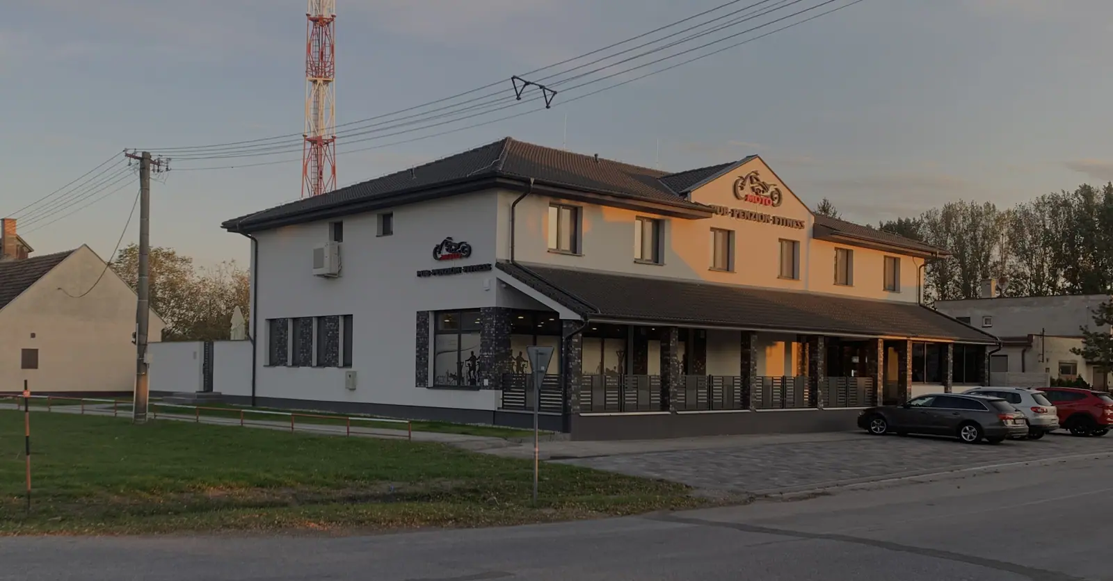 MotoPub Guesthouse building on the main road in Michal na Ostrove
